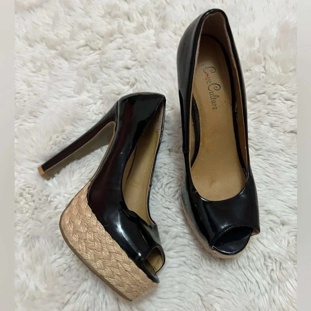Love Culture black Heeled peep toe size 6